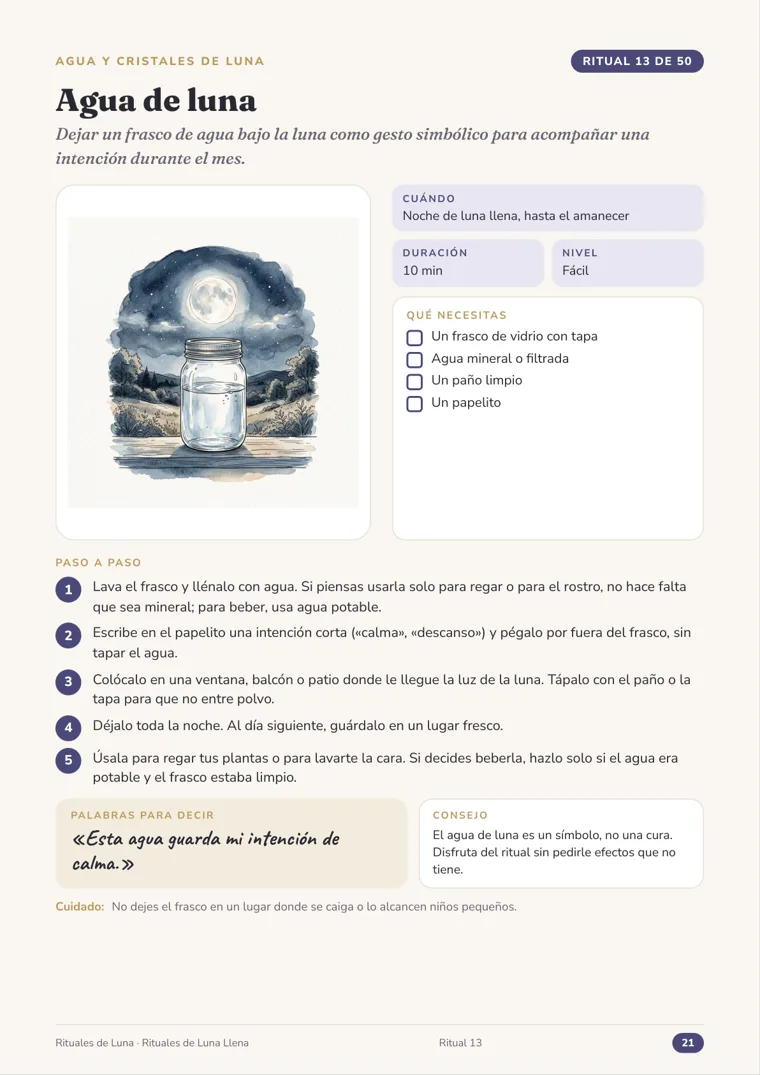 Página del ritual 13, Agua de luna