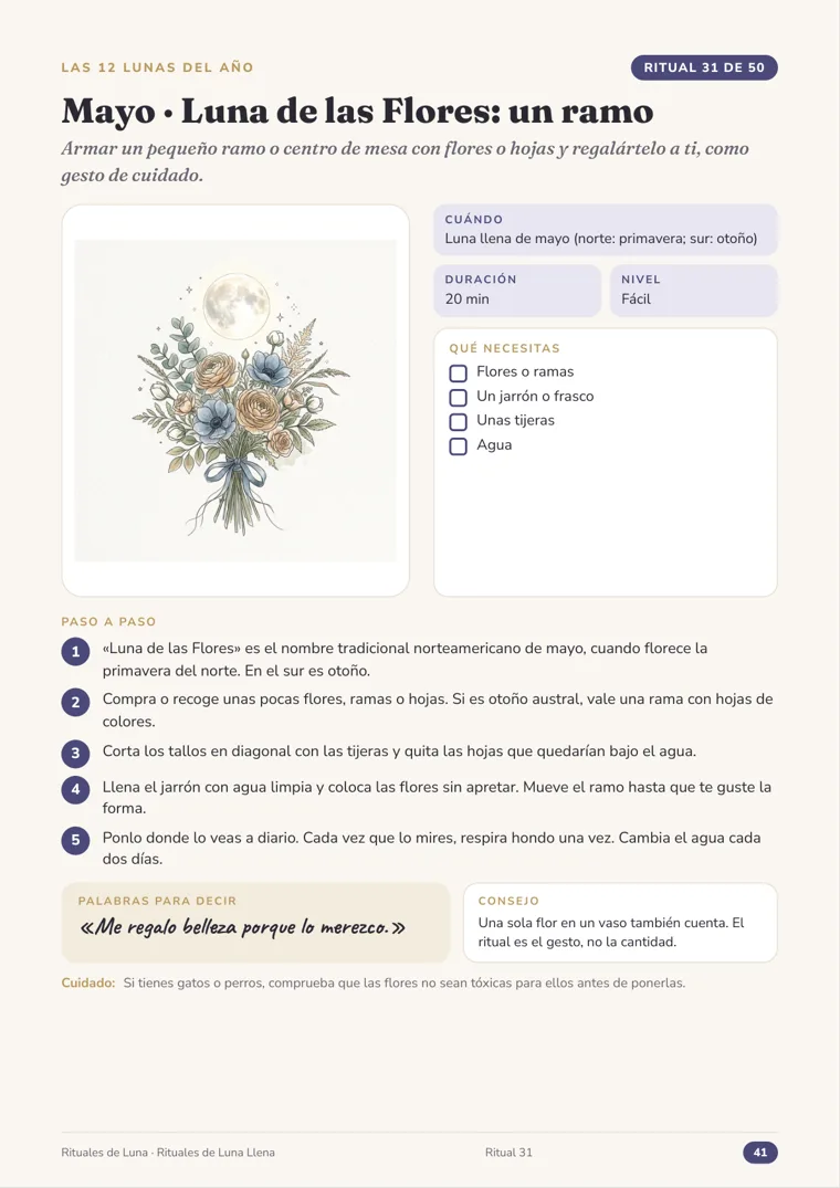 Página del ritual 31, Mayo, Luna de las Flores